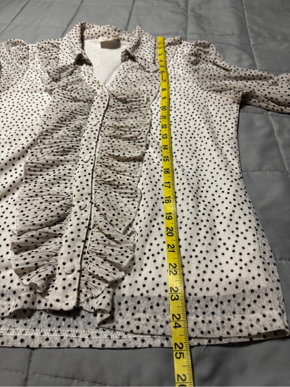SALE Elegant Ember Polka Dot Chiffon Blouse White Black Ruffle Button - Picture 8 of 8